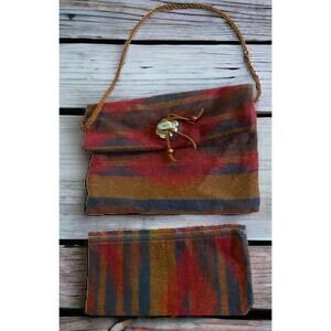 Vtg Blanket southwest Bag purse Western concho leather aztec Wallet Handmade